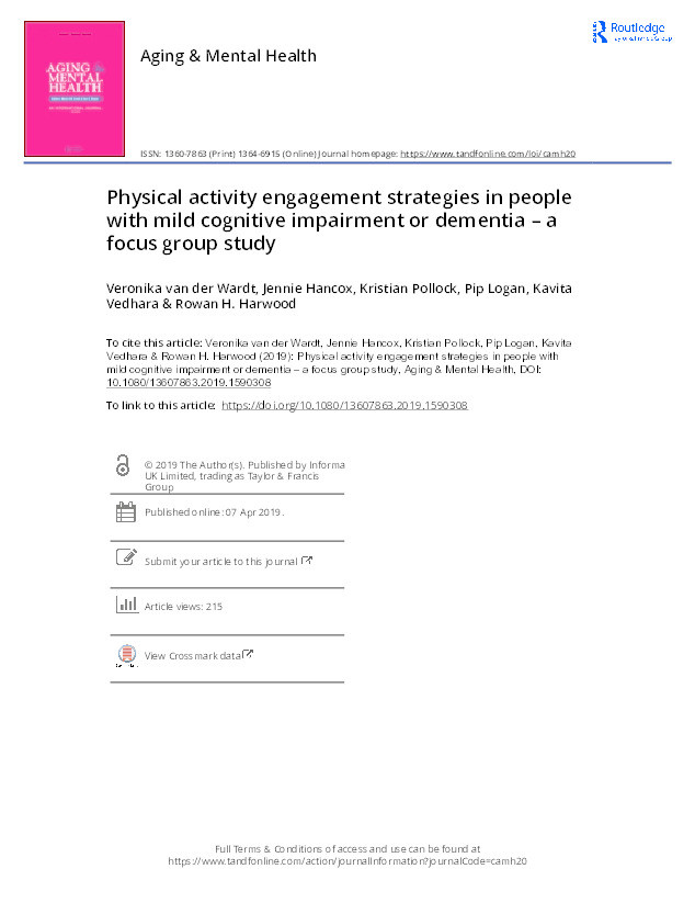 Physical activity engagement strategies in people with dementia – a focus group study Thumbnail