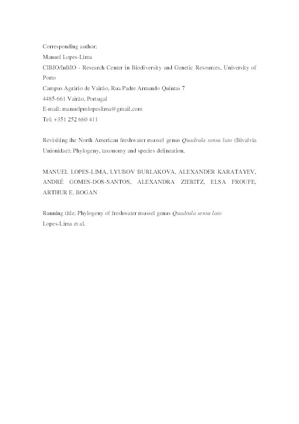 Revisiting the North American freshwater mussel genus Quadrula sensu lato (Bivalvia Unionidae): phylogeny, taxonomy and species delineation Thumbnail