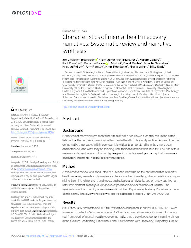 Characteristics of mental health recovery narratives: systematic review and narrative synthesis Thumbnail