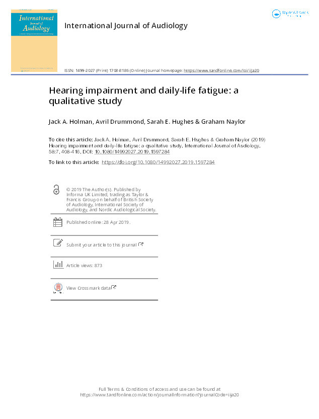 Hearing impairment and daily-life fatigue: a qualitative study Thumbnail