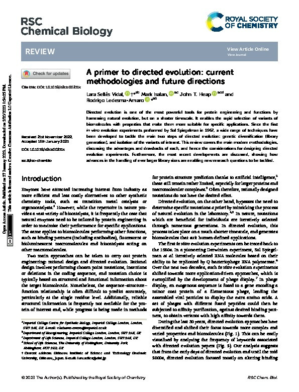 A primer to directed evolution: current methodologies and future directions Thumbnail