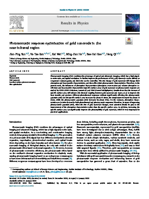 Photoacoustic response optimization of gold nanorods in the near-infrared region Thumbnail