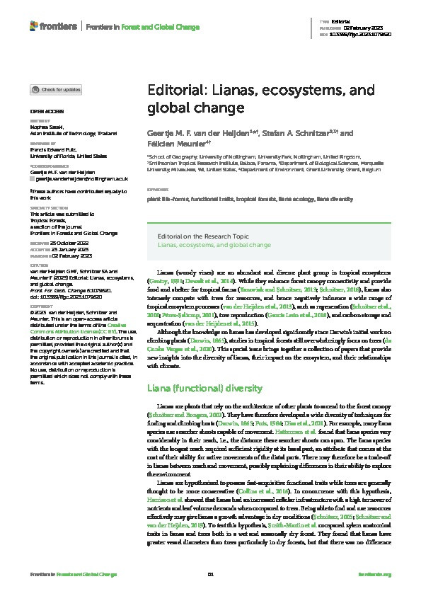 Editorial: Lianas, ecosystems, and global change Thumbnail