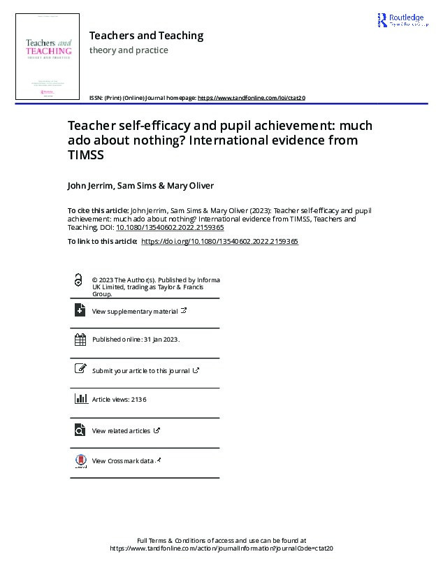 Teacher self-efficacy and pupil achievement: much ado about nothing? International evidence from TIMSS Thumbnail