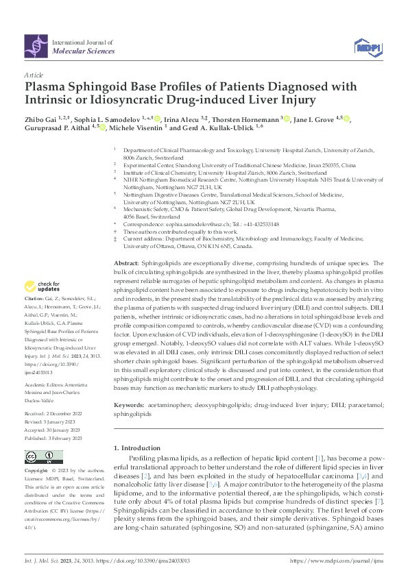Plasma Sphingoid Base Profiles of Patients Diagnosed with Intrinsic or Idiosyncratic Drug-induced Liver Injury Thumbnail