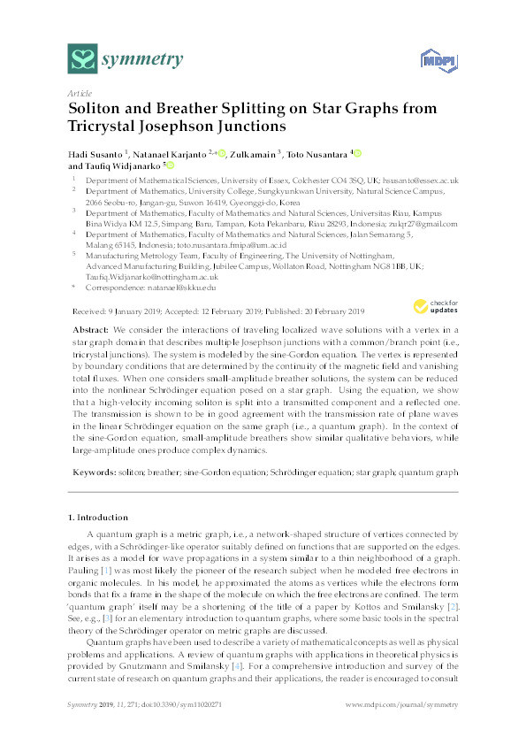 Soliton and breather splitting on star graphs from tricrystal Josephson junctions Thumbnail