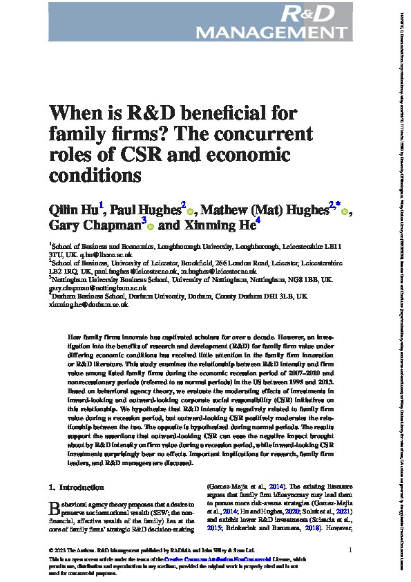 When is R&D beneficial for family firms? The concurrent roles of CSR and economic conditions Thumbnail