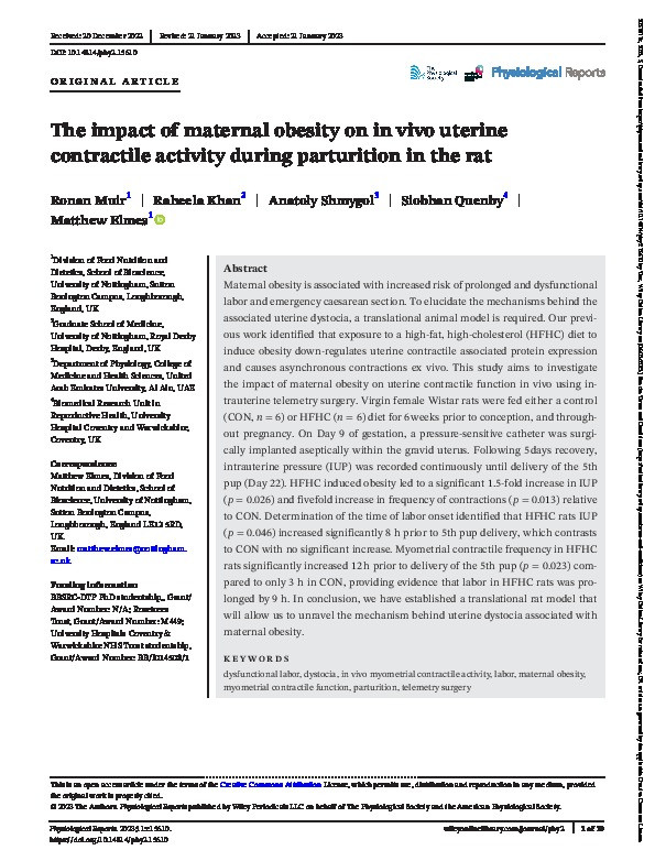The impact of maternal obesity on in vivo uterine contractile activity during parturition in the rat Thumbnail