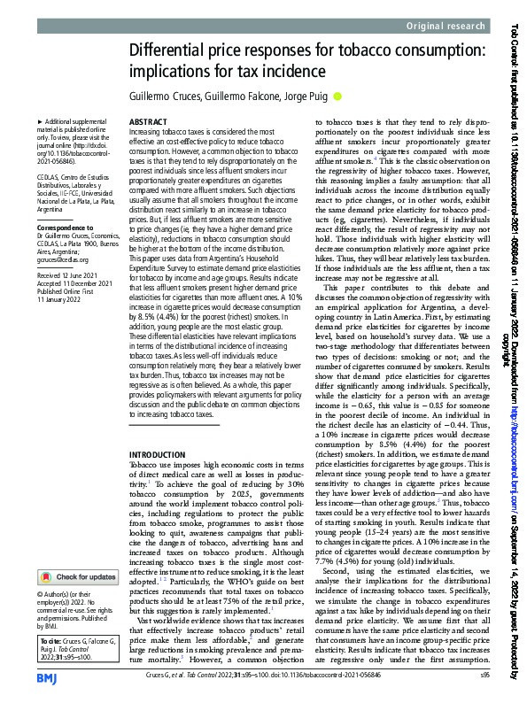 Differential price responses for tobacco consumption: implications for tax incidence Thumbnail