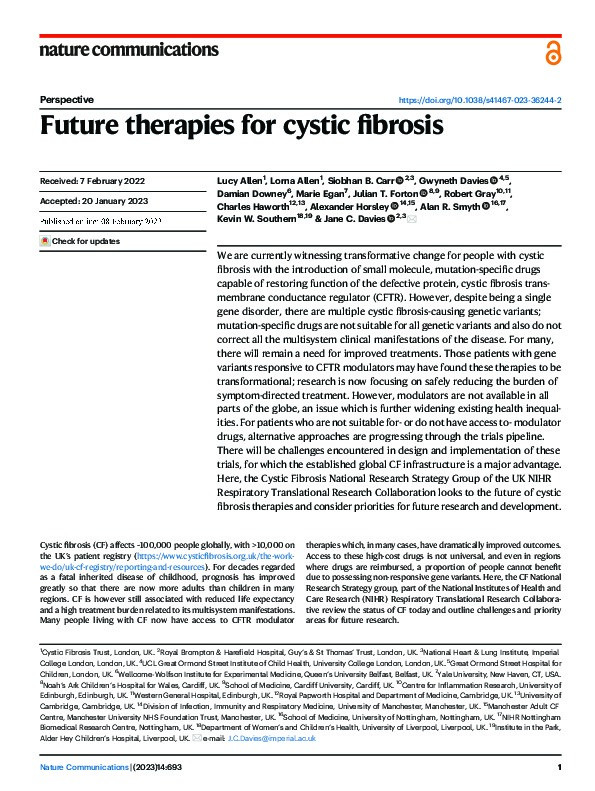 Future therapies for cystic fibrosis Thumbnail