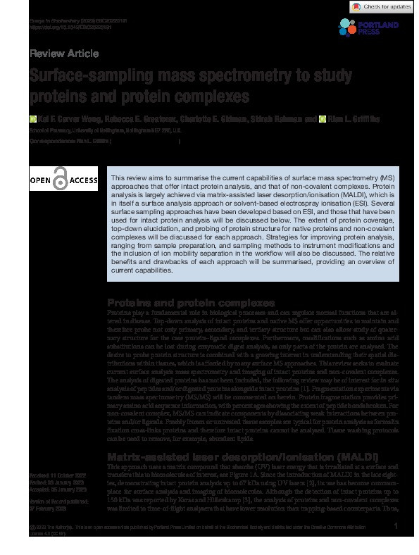 Surface-sampling mass spectrometry to study proteins and protein complexes Thumbnail