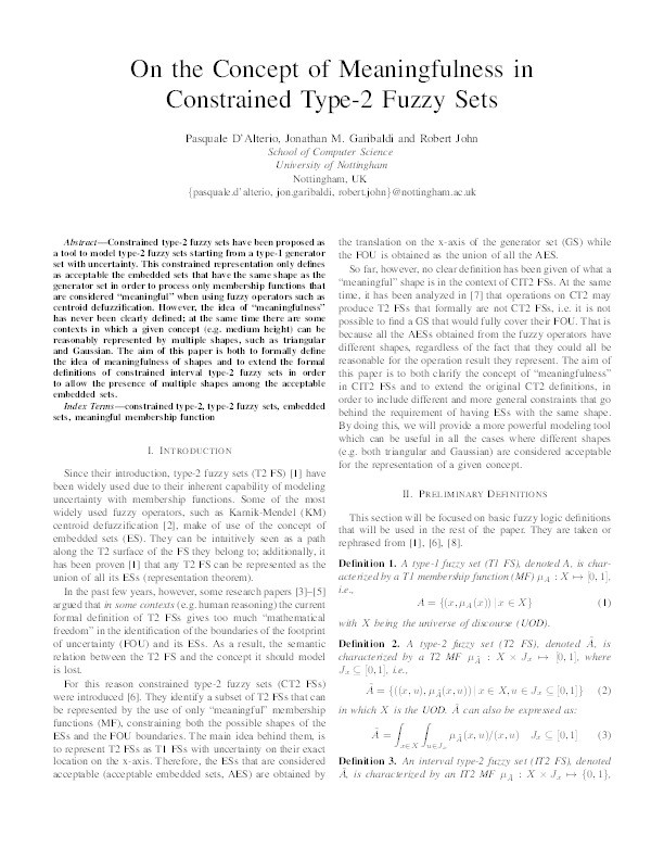 On the Concept of Meaningfulness in Constrained Type-2 Fuzzy Sets Thumbnail