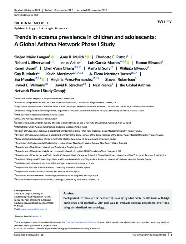 Trends in eczema prevalence in children and adolescents: A Global Asthma Network Phase I Study Thumbnail
