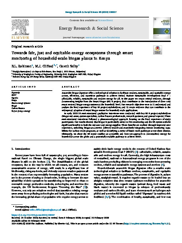 Towards fair, just and equitable energy ecosystems through smart monitoring of household-scale biogas plants in Kenya Thumbnail