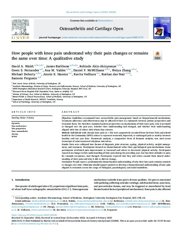 How people with knee pain understand why their pain changes or remains the same over time: A qualitative study Thumbnail