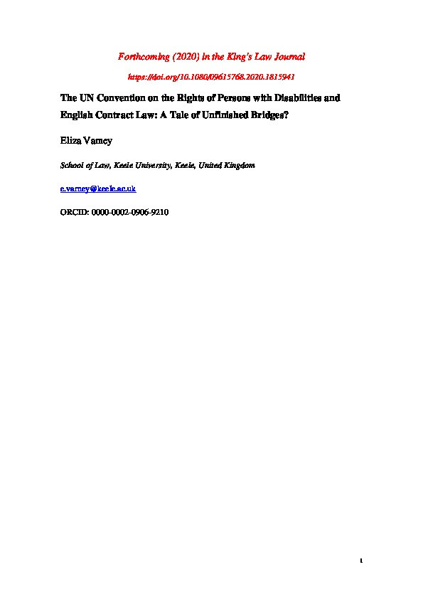 The UN Convention on the Rights of Persons with Disabilities and English Contract Law: A Tale of Unfinished Bridges? Thumbnail