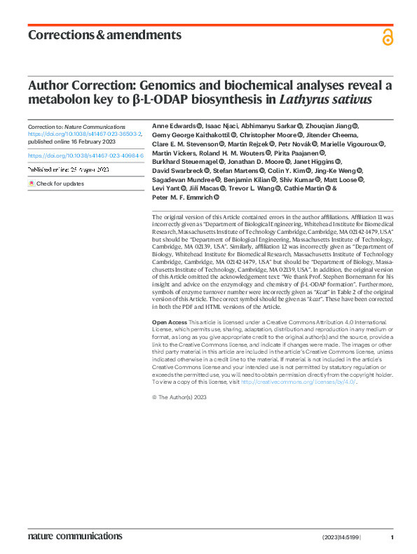 Genomics and biochemical analyses reveal a metabolon key to β-L-ODAP biosynthesis in Lathyrus sativus Thumbnail