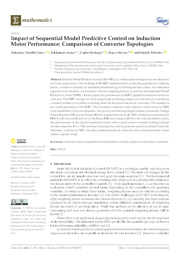 Impact of Sequential Model Predictive Control on Induction Motor Performance: Comparison of Converter Topologies Thumbnail