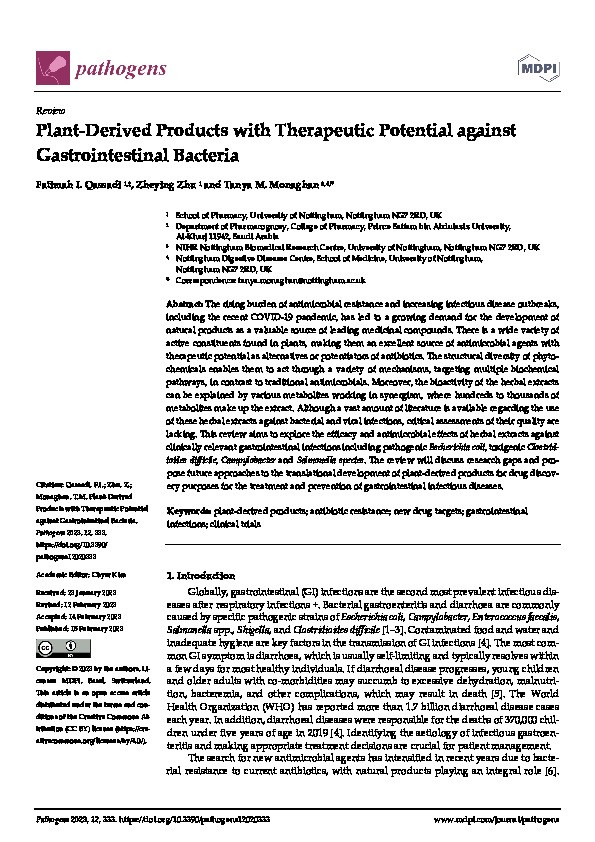 Plant-Derived Products with Therapeutic Potential against Gastrointestinal Bacteria Thumbnail