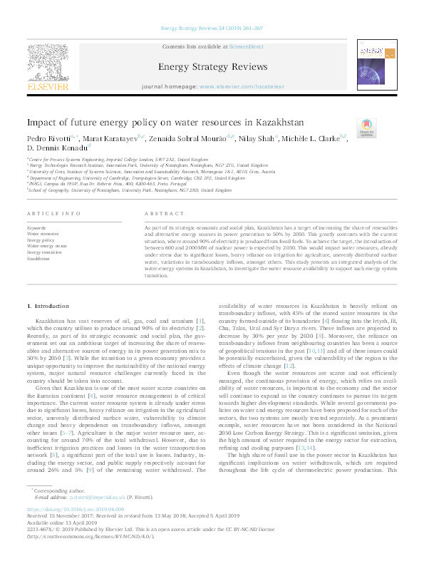 Impact of future energy policy on water resources in Kazakhstan Thumbnail