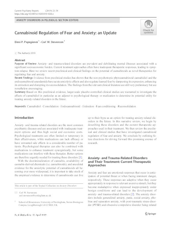 Cannabinoid regulation of fear and anxiety: an update Thumbnail