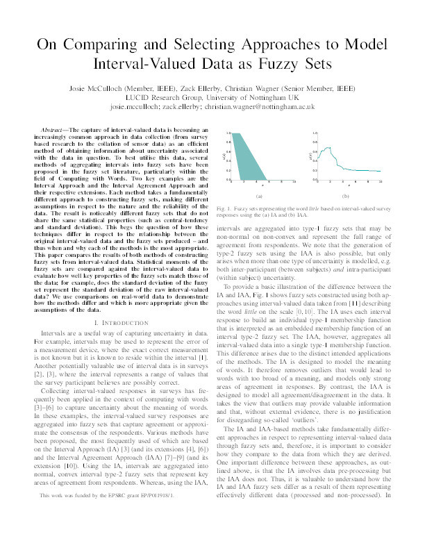 On Comparing and Selecting Approaches to Model Interval-Valued Data as Fuzzy Sets Thumbnail