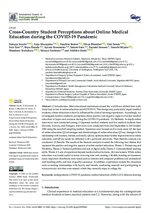 Cross-Country Student Perceptions about Online Medical Education during the COVID-19 Pandemic Thumbnail