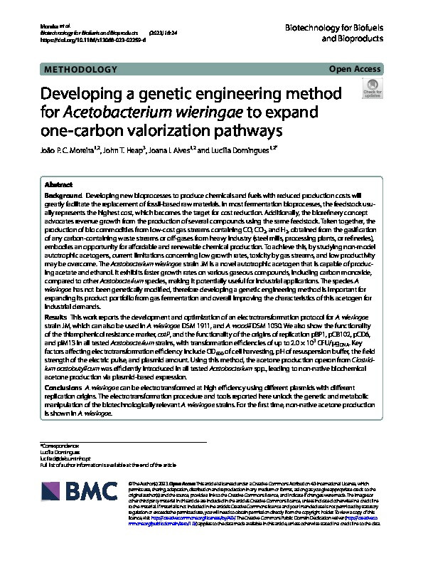 Developing a genetic engineering method for Acetobacterium wieringae to expand one-carbon valorization pathways Thumbnail