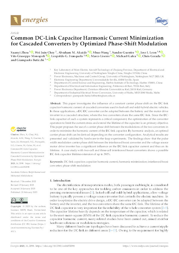 Common DC-Link Capacitor Harmonic Current Minimization for Cascaded Converters by Optimized Phase-Shift Modulation Thumbnail