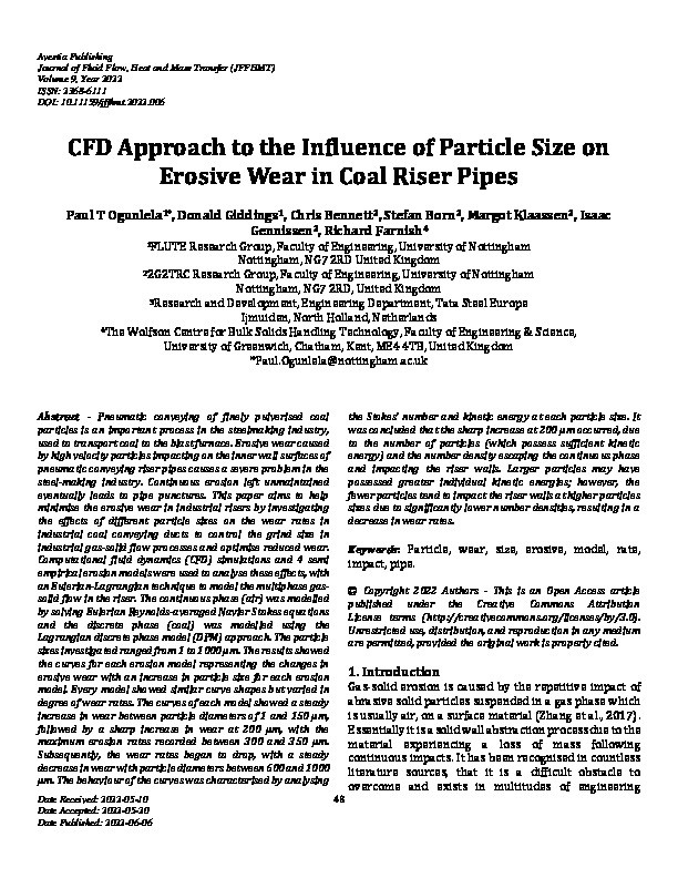 CFD Approach to the Influence of Particle Size on Erosive Wear in Coal Riser Pipes Thumbnail