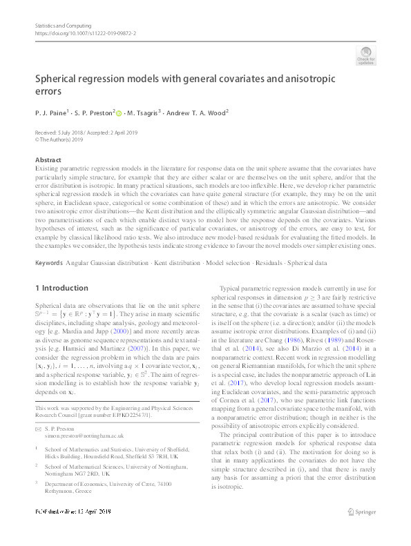 Spherical regression models with general covariates and anisotropic errors Thumbnail