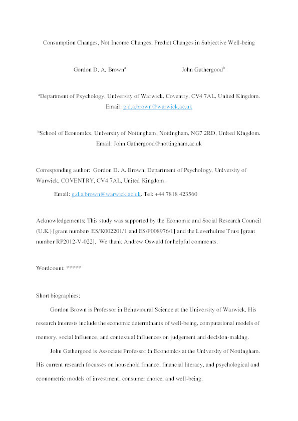 Consumption changes, not income changes, predict changes in subjective well-being Thumbnail