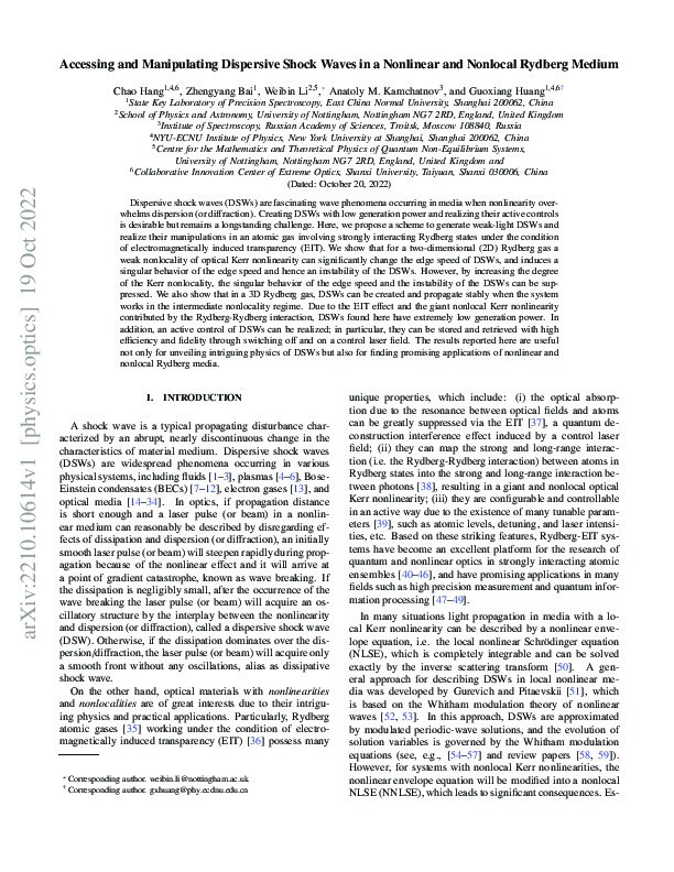 Accessing and manipulating dispersive shock waves in a nonlinear and nonlocal Rydberg medium Thumbnail