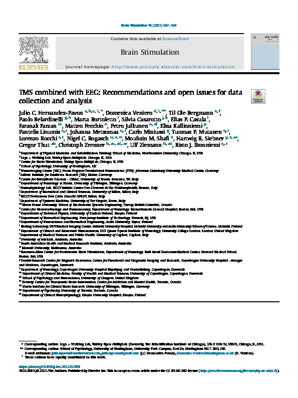 TMS combined with EEG: Recommendations and open issues for data collection and analysis Thumbnail