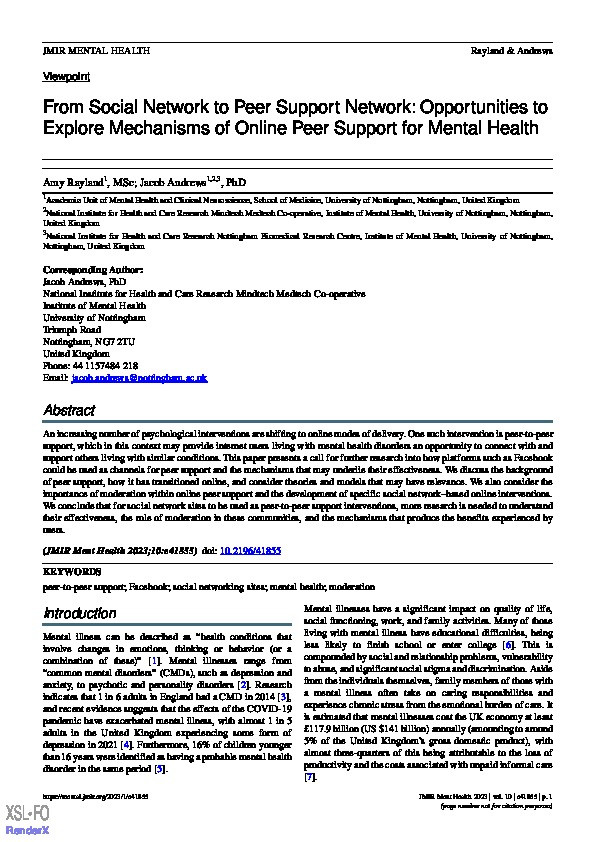 From Social Network to Peer Support Network: Opportunities to Explore Mechanisms of Online Peer Support for Mental Health Thumbnail