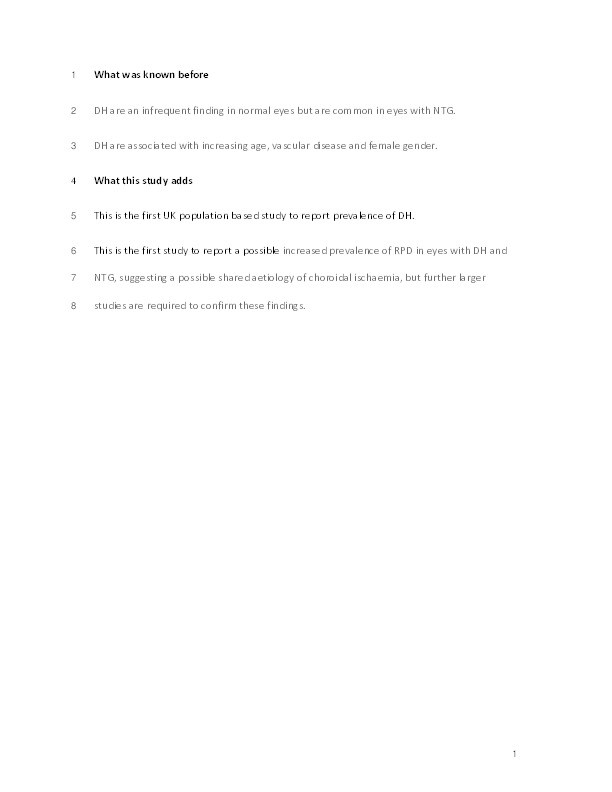 Prevalence of optic disc haemorrhages in an elderly UK Caucasian population and possible association with reticular pseudodrusen—the Bridlington Eye Assessment Project (BEAP): a cross-sectional study (2002–2006) Thumbnail