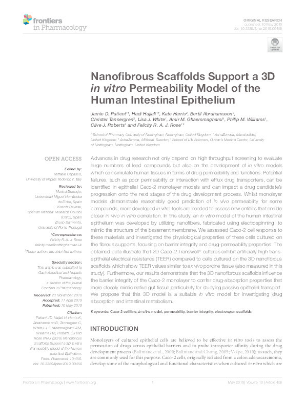 Nanofibrous scaffolds support a 3D in vitro permeability model of the human intestinal epitheleum Thumbnail