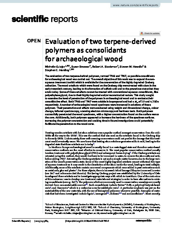 Evaluation of two terpene-derived polymers as consolidants for archaeological wood Thumbnail