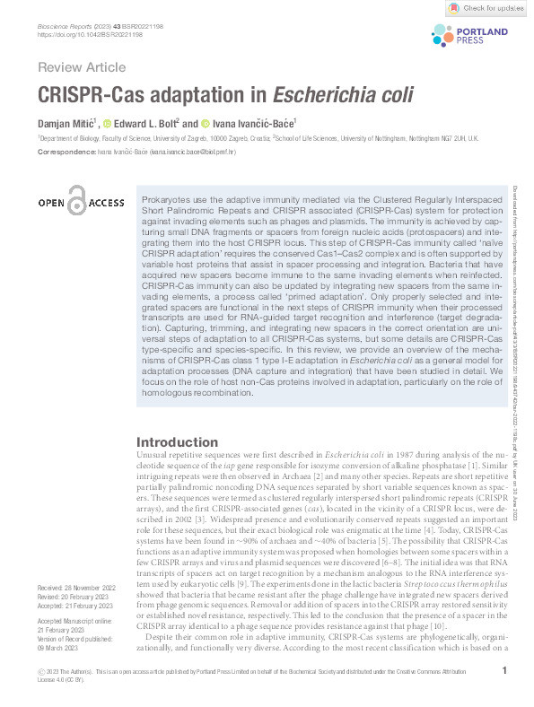 CRISPR-Cas adaptation in Escherichia coli Thumbnail