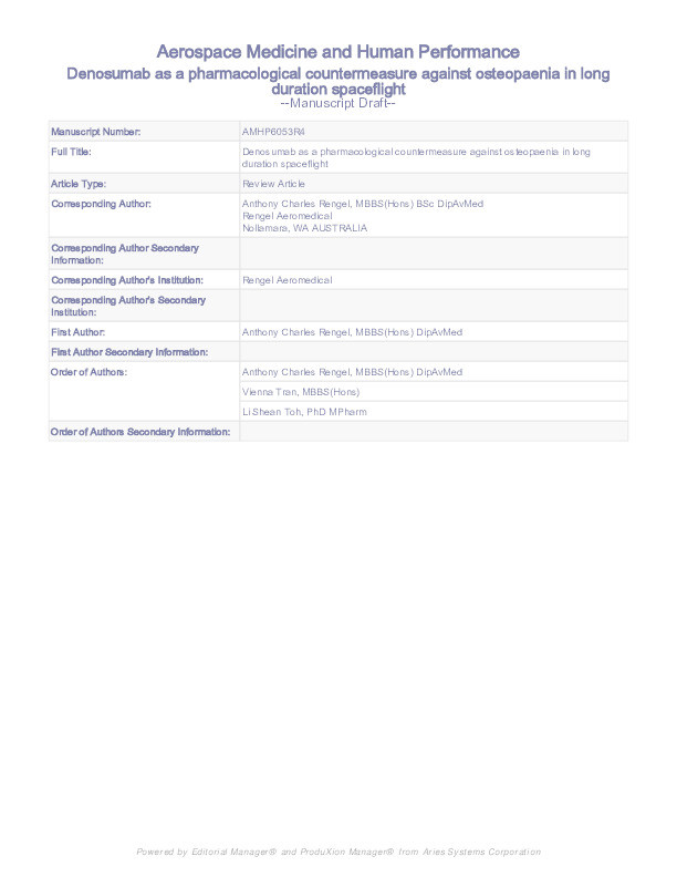 Denosumab as a Pharmacological Countermeasure Against Osteopenia in Long Duration Spaceflight Thumbnail