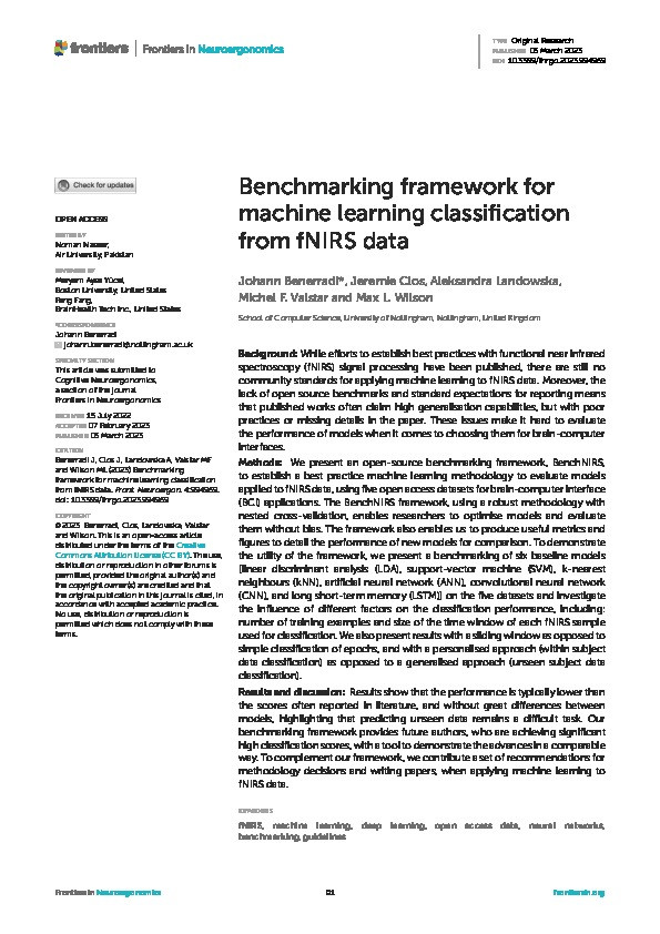 Benchmarking framework for machine learning classification from fNIRS data Thumbnail