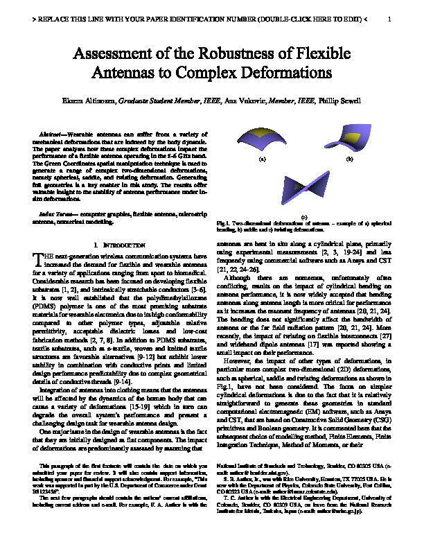 Assessment of the Robustness of Flexible Antennas to Complex Deformations Thumbnail