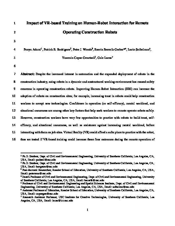 Impact of VR-Based Training on Human-Robot Interaction for Remote Operating Construction Robots Thumbnail