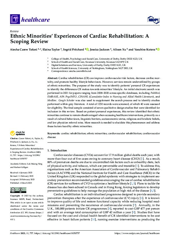 Ethnic Minorities’ Experiences of Cardiac Rehabilitation: A Scoping Review Thumbnail