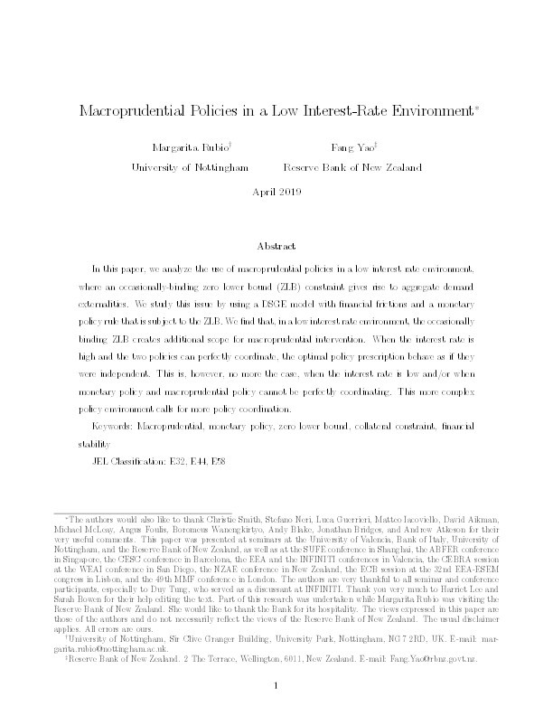 Macroprudential policies in a low interest-rate environment Thumbnail
