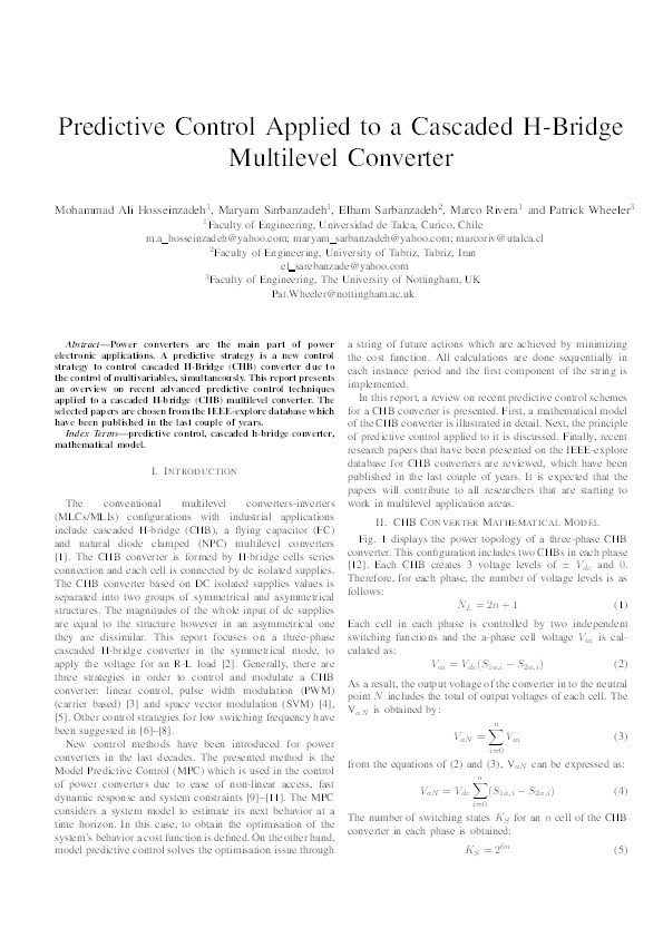 Predictive Control Applied to a Cascaded H-Bridge Multilevel Converter Thumbnail