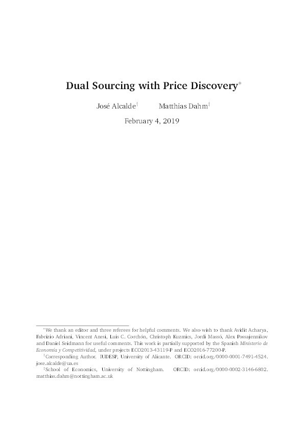 Dual sourcing with price discovery Thumbnail