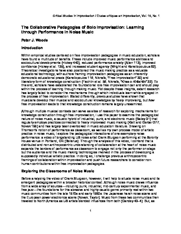 The Collaborative Pedagogies of Solo Improvisation: Learning through Performance in Noise Music Thumbnail