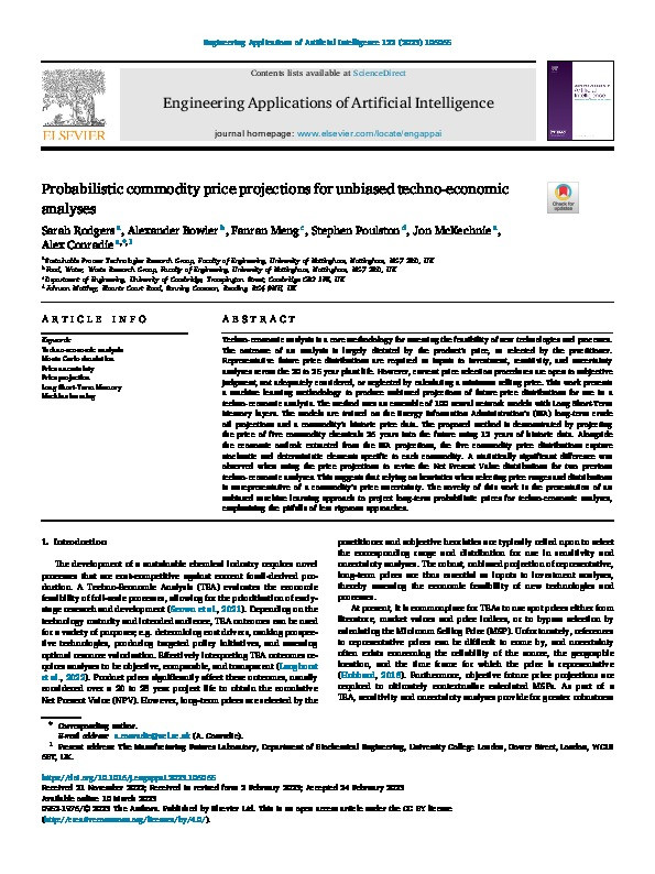 Probabilistic commodity price projections for unbiased techno-economic analyses Thumbnail