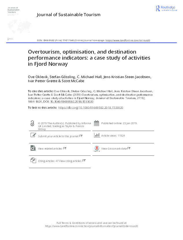 Overtourism, optimisation, and destination performance indicators: a case study of activities in Fjord Norway Thumbnail